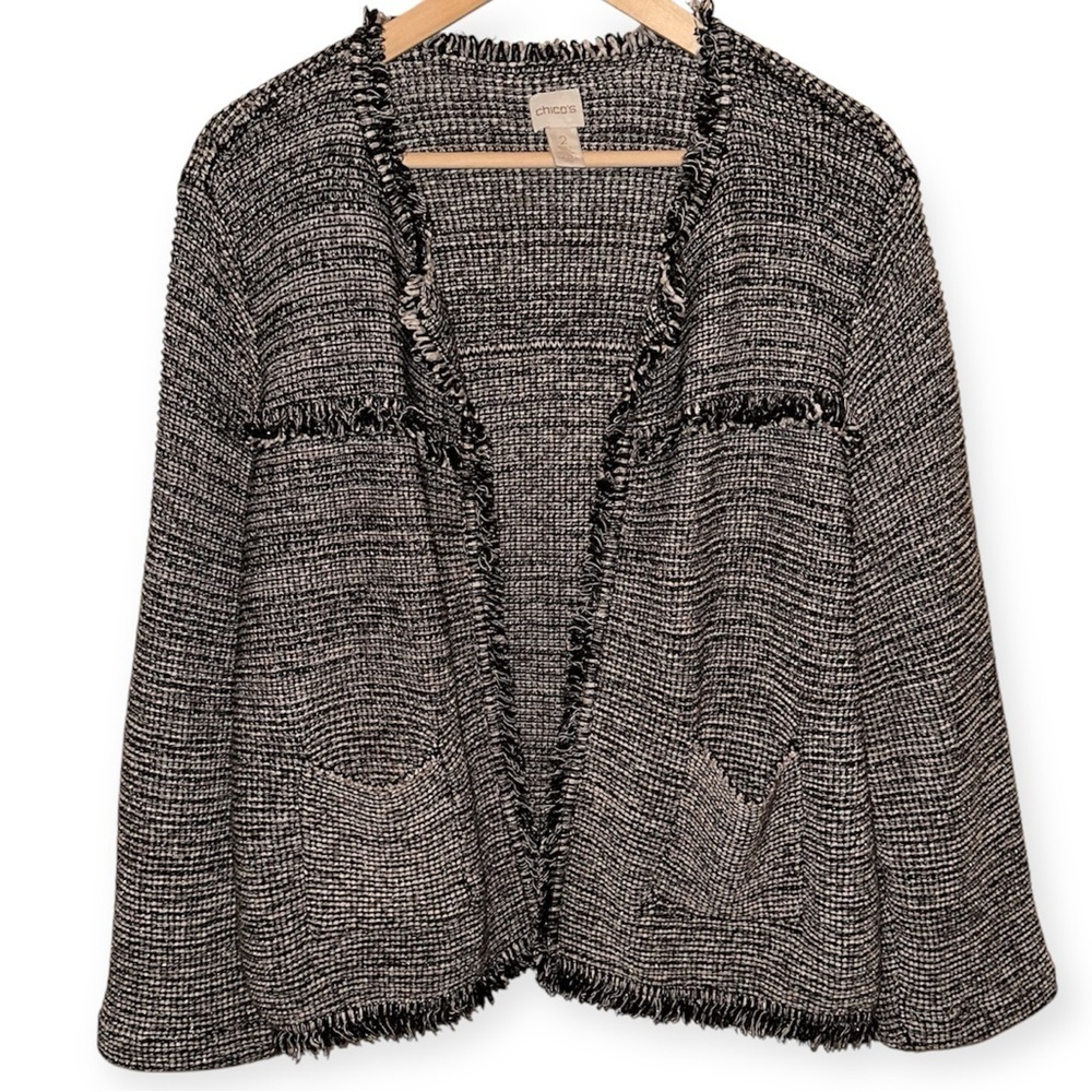 EUC Chico's Black and White Tweed Open Jacket